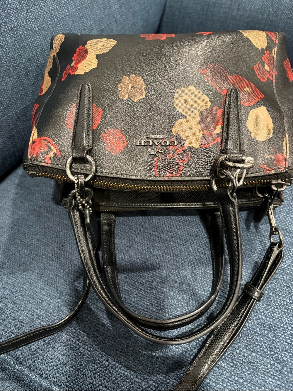 Coach Mia Floral Mini Satchel Crossbody | Black Pebbled Leather Floral Print - Picture 14 of 14